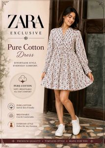 ZARA Cream &amp; Terracotta Red Floral Print Boho Dres