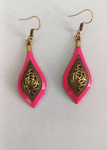 Boho Pink &amp; Gold Dangle Earrings