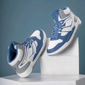 Retro High-Top Sneakers - Blue & White