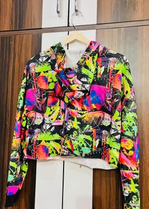 Vibrant Graphic Print Cropped Hoodie