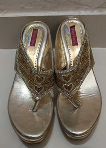 Sparkling Gold Wedge Sandals