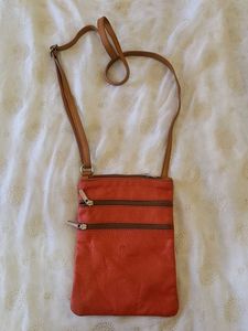 Branded Vibrant Orange Leather Sling Bag