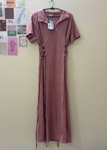 Pink Ribbed Midi Dress