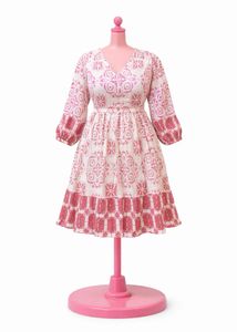 New Pink & White Print Casual Dress
