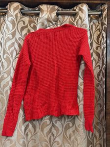 Vibrant Red Waffle Knit Sweater