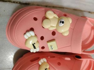 Cute Pink Clogs with Bear Charms