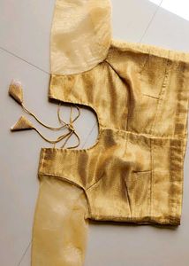 ✨ Brand New Elegant Gold Blouse with Net Sleeves