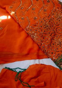Orange Embellished Saree with Blouse