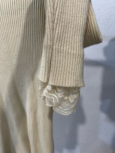 Ribbed Mock Neck Lace Trim Top