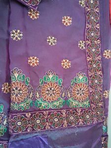 Embroidered Purple Saree with ready blouse