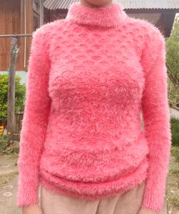 New Cozy Pink Fuzzy Turtleneck Sweater