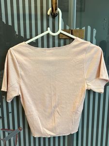Pink Ribbed Button-Up Cropped Top