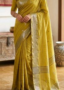 Elegant Mustard Yellow Saree with Silver Border