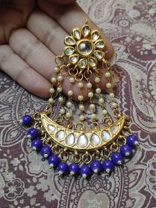 Stunning Royal Blue &amp; Gold Jhumka Earrings