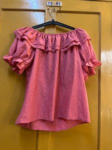 Ruffled Pink Top off shoulder