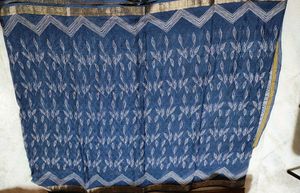 Blue Saree with Leaf Print