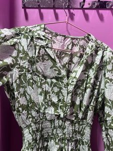 Green Floral Print Ethnic Gown