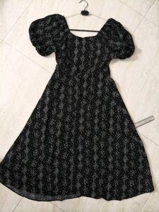 Black Midi Dress With Waist Tie