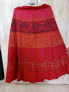 Bohemian Red Ethnic Print Wrap Skirt