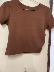 Brown Cropped Short Sleeve Top