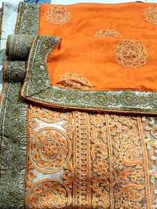Orange Embroidered Saree