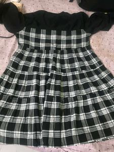 Black &amp; White Plaid Tiered Dress