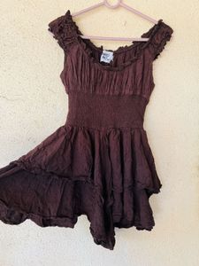 Brown Ruffled Mini Dress