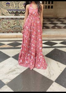 pink halter neck maxi dress