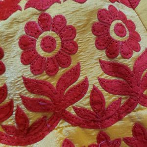 Yellow &amp; Red Embroidered Lehenga Set