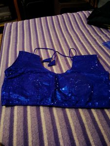 Stunning Royal Blue Sequined Saree Blouse