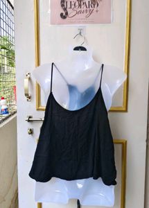 Black Lace-Up Cami Top