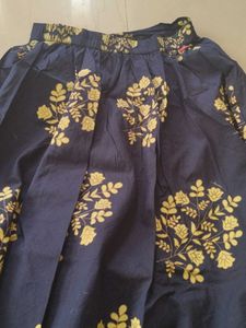 Navy Blue Skirt with Gold Print