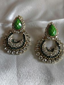 Elegant Green Stone &amp; Crystal Earrings