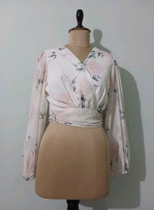 Dazy Floral wrap Top with Puff Sleeves