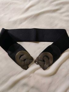 Elastic Black Belt with Ornate Buckle