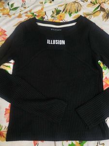 Black Ribbed Illusion Top