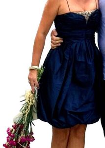 Blue Embellished Silk Baloon Dress