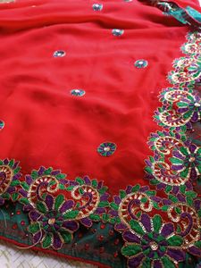 Red Embroidered Saree
