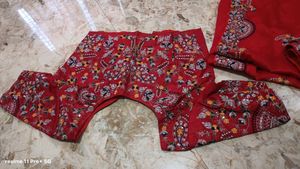 Vibrant Red Embroidered Saree with Blouse
