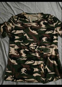 Red Ribbed Top &amp; Camo Print To