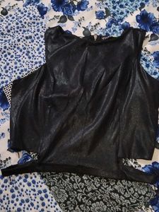 Shiny Black Cold Shoulder Crop Top
