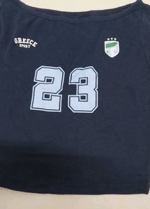 Navy Blue "Greece Sport" Cropped T-Shirt