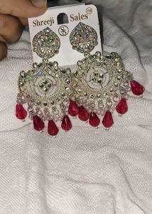 Exquisite Pink Stone &amp; Silver Earrings