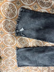 Grey Flared Cargo Denim