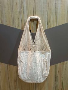 Stylish Cream Net & Canvas Tote Bag