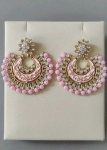 Chandbali Earrings - Pink and Gold Tone