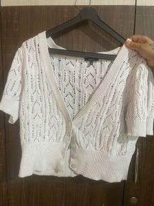 White Cropped Knit Cardigan