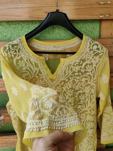 Yellow Chikenkari Kurta