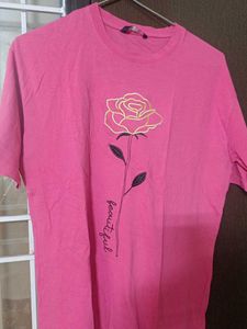 Pink Rose Embroidered T-Shirt