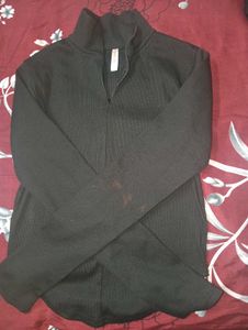 Black Ribbed Turtleneck Zip-Up Top